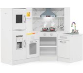 Cocina infantil, cocina de esquina con pizarra, campana, microondas, horno, juguete de cocina de madera con efectos de luz y sonido, ricos