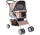 Cochecito para perro y gato pawhut acero, tela oxford café 75x45x97 cm