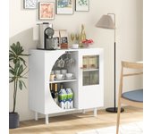 Aparador de cocina con soporte para vasos puertas de vidrio templado gabinete de buffet de madera para sala de estar comedor blanco