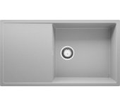 Primagran fregadero cocina gris 90x50cm, fregadero granito 1 seno + sifón, fregadero sobre encimera al mueble 60cm - ibiza