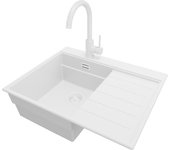 Primagran fregadero granito todo blanco 62x50cm, cocina 1 seno + grifo 32x20cm + sifón, sobre encimera al mueble 40cm - sydney