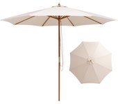 Sombrilla jardín de madera 300 cm con protección uv, sombrilla de playa terraza balcón, portátil y ligera, beige, base de sombrilla no incluida