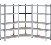 Pack 2 estanterías metálicas modulares y 1 esquinera con 5 baldas para cargas pesadas 2625kg plateado 136x40x180cm 7house