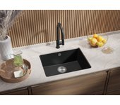 Primagran fregadero bajo encimera grafito 56x44cm, fregadero cocina 1 seno + sifón, fregadero granito al mueble 60cm - venecia easy