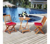 Set 5 piezas muebles madera bistró 2 sillas cojín mesa acacia plegables exterior terraza patio piscina rojo