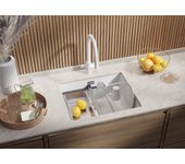Primagran fregadero bajo encimera blanco 56x47cm, fregadero cocina 1 seno + sifón + enrollable escurridor, fregadero granito al mueble 60cm - prague