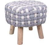 Taburete de madera y algodón trenzado gris 40x40x36