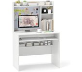 Escritorio blanco con tablero magnético, 89 x 50 x 138 cm, escritorios juveniles con estante ajustable y bandeja para teclado, mesa de ordenador