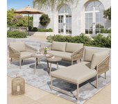 Conjunto de muebles de jardín,conjunto de muebles de jardín de cuerda,sofá de exterior moderno de cuerda tejida a mano,jardín y terraza,color caqui