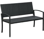 2 bancos de jardín poly rattan - estructura de acero negro - 122x60x87cm - resistente a los rayos uv - para terraza y exterior
