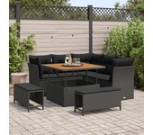 Conjunto de sofá de jardín de 8 piezas con cojines negro poliratán acacia, conjunto de comedor de jardín de 3 piezas con cojines negro poliratán acaci