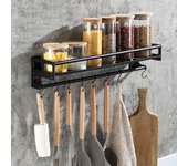 Soporte para utensilios de cocina de acero inoxidable con 8 ganchos, adhesivo/perforable, 2 maneras de instalar, 40 cm