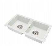 Fregadero cocina blanco 43,6x82cm, fregadero granito 2 senos + sifón