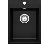 Primagran fregadero cocina negro metallic 38x50cm, fregadero granito 1 seno + sifón, fregadero sobre encimera al mueble 40cm - riga