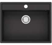 Granitemy bremen fregadero de granito 64x52 cm negro – montaje superior, bajo encimera y al ras con banco para grifo y tapón de acero inoxidable 12