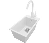 Primagran fregadero granito blanco 28x50cm, fregadero cocina 1 seno + grifo 32x20cm + sifón, fregadero sobre encimera al mueble 30cm - riga