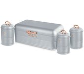 Panera de mesa +juego 3 botes cocina almacenaje acero inoxidable contenedor de pan con tapa, berlinger haus, inox/oro rosado, , moonlight