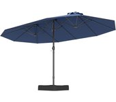 Sombrilla rectangular con base con doble toldo 4,52 x 2,64m, manivela, 12 varillas, base con sacos de arena, para jardín piscina patio, azul