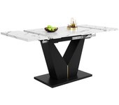 Mesa de comedor telescópica en mdf blanco efecto mármol 99-159x75x75 cm