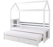 Cama henderson 131, individual con una cama supletoria-nido, blanco, 90x200, 90x190, madera, somieres, 97x210x186cm