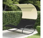 Tumbona mecedora doble con toldo color negro y crema