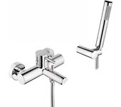 Pack mezclador de bañera sanindusa new icone con ducha de mano soporte de ducha de mano y flexo cromado
