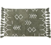 Tappeto da bagno peloso in cotone antiscivolo con motivo boho e nappe