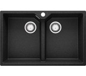 Primagran fregadero cocina grafito 78x50cm, fregadero granito 2 senos + sifón, fregadero sobre encimera al mueble 80cm - madrid twin