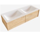 Mondiaz lush 120cm mueble de baño color washed oak con 2 cajones. con lavabo cloud doble sin orificios color talc