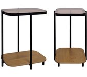Remates de sofá vintage de metal, tapa de cristal, decoración madera, set de 2, smooky, natural, 48.8x37x60 cm