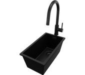 Primagran fregadero bajo encimera todo negro 26x47cm, fregadero granito 1 seno + grifo 40x22cm + sifón, fregadero cocina al mueble 30cm - london