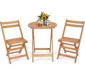 Juego de mesa y sillas plegables de 3 piezas, 2 sillas & 1 mesa redonda de madera de acacia, juego de muebles jardín para exterior interior