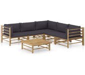 Vidaxl set de muebles de jardín 6 piezas bambú con cojines gris oscuro