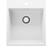 Primagran fregadero cocina blanco 43x50cm, fregadero granito 1 seno + sifón, fregadero sobre encimera al mueble 45cm - riga
