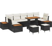 Conjunto de sofá de jardín vidaxl de 10 piezas con cojines negro rattan poliéster acacia, conjunto de comedor de jardín vidaxl de 3 piezas con cojines