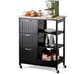 Carro de cocina con ruedas con 3 cajones y 3 niveles, de madera con 1 bandeja extraíble y freno, 67 x 37 x 83,5 cm, negro