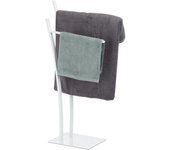 Relaxdays toallero de pie 2 brazos, acero, blanco, 88 x 43 x 24 cm