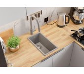 Primagran fregadero cocina gris 26x47cm, fregadero granito 1 seno + sifón, fregadero sobre encimera al mueble 30cm - london slim