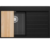 Primagran fregadero cocina negro metallic 78x50cm, fregadero granito 1 seno + sifón + accesorios, fregadero sobre encimera al mueble 45cm - sydney