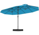 Sombrilla doble con base, sombrilla rectangular con doble toldo 4,52 x 2,64m, manivela, 12 varillas, base con sacos de arena, sombrillas terraza