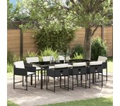 Vidaxl juego de comedor de jardín de 9 piezas con cojines - rattán poliéster negro