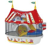 Ferplast jaula de tres pisos para hámsteres circus fun, ratones y pequeños roedores, plástico robusto y metal, coloridos adhesivos y accesorios