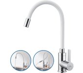 Mezclador cocina auralum max blanco flexible boca alta orientable libremente grifo fregadero latón grifo fregadero agua caliente y fría,modelo ue