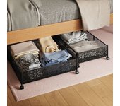 Caja de almacenamiento plegable negra con ruedas, asas, caja de almacenamiento debajo de la cama, ropa, mantas y zapatos, ropa de cama
