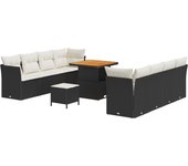 Conjunto de sofá de jardín vidaxl de 11 piezas con cojines negro polirratán acacia, conjunto de comedor de jardín vidaxl de 3 piezas con cojines negro