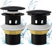 Desagüe de fregadero emergente negro - juego de 2 desagües de fregadero con rebosadero fácil de instalar