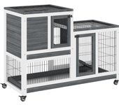 Conejera de madera interior con ruedas pawhut 110x50x86 cm gris