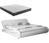 Cama de matrimonio con colchón | cama doble con cabecero | con somier de lamas | blanco mate | cama madera y polipiel | modelo alessia | 135x190