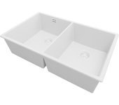 Primagran fregadero bajo encimera todo blanco 76x47cm, fregadero cocina 2 senos + sifón, fregadero granito al mueble 80cm - london twin
