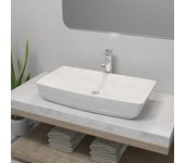 Grifo monomando para fregadero y mezclador de cerámica rectangular blanco